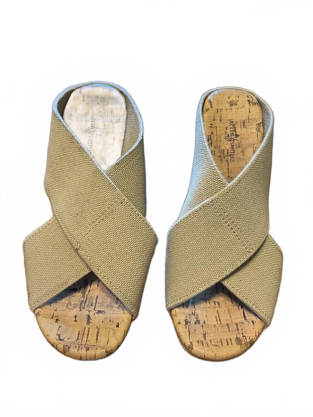 Jacqueline Smith women’s Atalia elastic beige wedge Cork heel fabric sandals 5